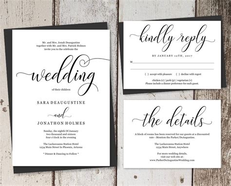 Traditional Wedding Invitation Template Printable Set Formal Etsy