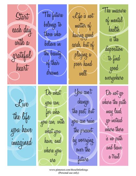 Positive Inspirational Quotes Bookmarks Free Printable Bookmarks In