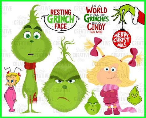 Grinch Svg Files Resting Grinch Face Young Grinch Cindy