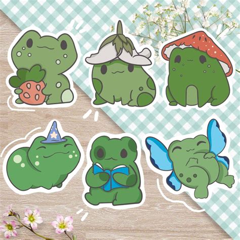 Strawberry Mushroom Flower Frogcute Frog Stickerfroggy Etsy