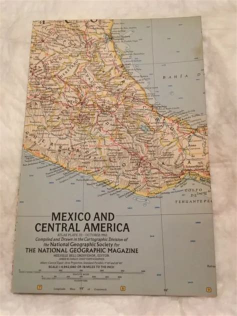 National Geographic Oct 1961 Vintage Map Of Mexico And Central America