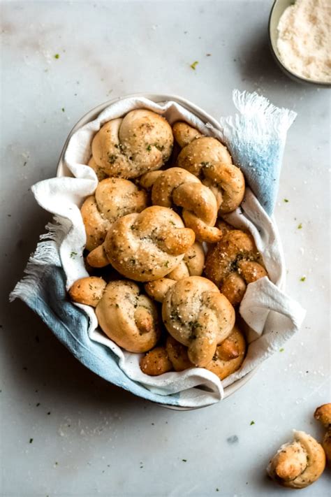 Easy Garlic Parmesan Knots Blue Bowl