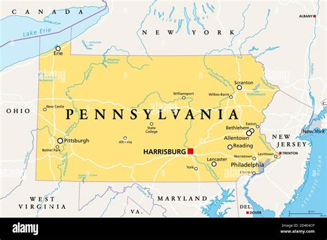 Pennsylvania Pa Mappa Politica Ufficialmente Il Commonwealth Della