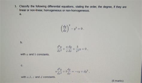 Solved Classify The Following Differential Equations Chegg Com