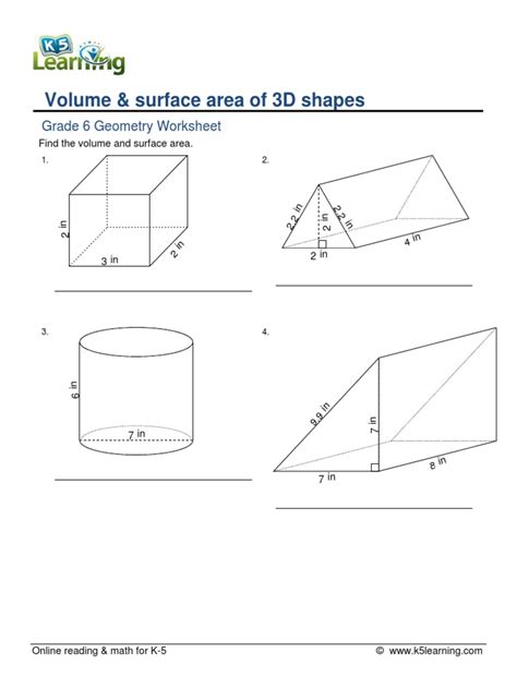 Grade 6 Volume Surface Area 3d Shapes A Pdf Area Geometric