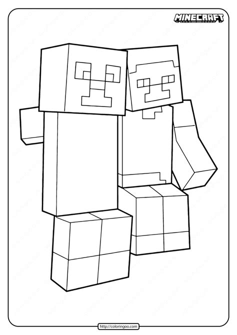 Minecraft Creeper And Steve Coloring Page Coloring Home