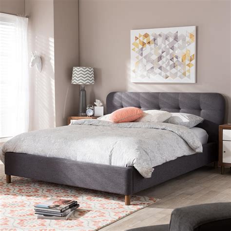 Baxton Studio Leyton Mid Century Gray Fabric Upholstered King Size Bed