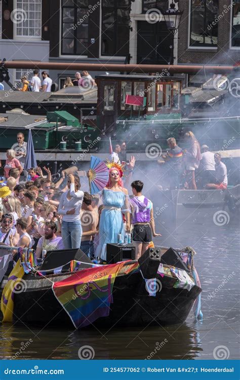 asv gay boat at the gaypride canal parade with boats at amsterdam the netherlands 6 8 2022