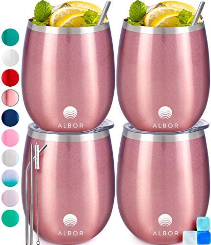 albor triple insulated wine tumblers with lids and straws 4 pack rose gold ebay