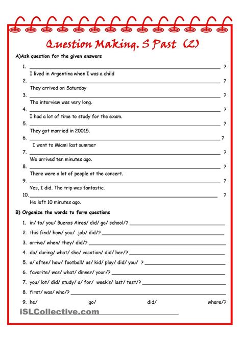 Question Making S Past 2 English Worksheets For Kids Sign
