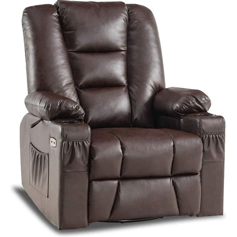 Mcombo Manual Swivel Glider Rocker Recliner Chair With Massage And Heat For Nursery Usb Ports