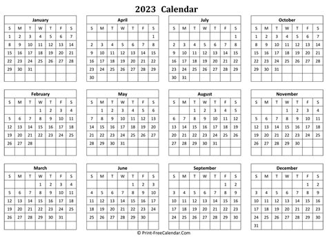 2023 Calendar Printable One Page Landscape