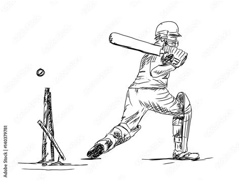Hand Drawn Sketch Of Cricket Batsman In Vector Illustration Stock