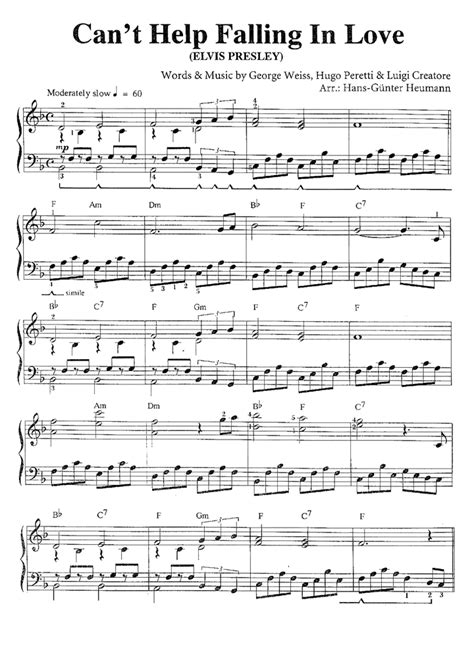 CAN T HELP FALLING IN LOVE Easy Piano Sheet Music Easy Sheet Music
