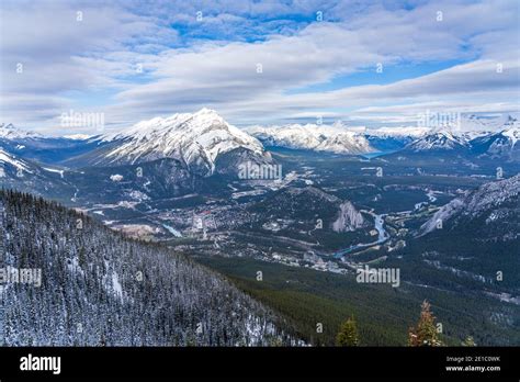 Overlook View Town Of Banff Cascade Mountain And Surrounding Snow