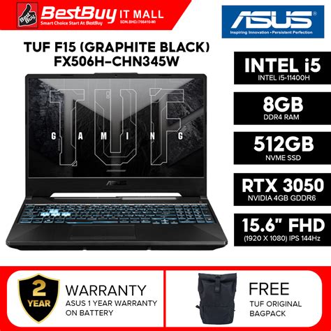 Asus Tuf F15 Fx506h Chn345w Gaming Laptop Intel I5 11400h Rtx3050 4gb