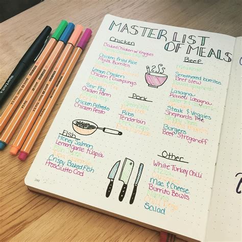 5 Layouts To Better Meal Planning In Your Bullet Journal • Journaling