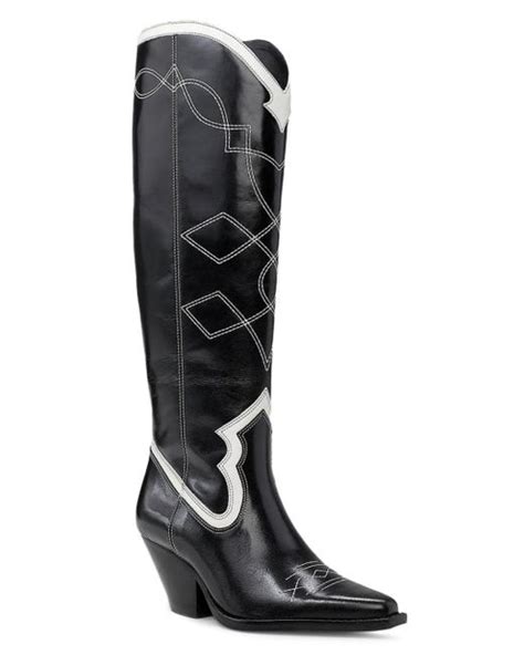 Vince Camuto Leather Nedema Pointed Toe Western Knee High Boots In