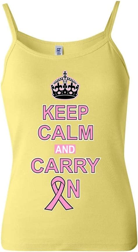 keep calm and carry on breast cancer women s spaghetti tank top yellow small