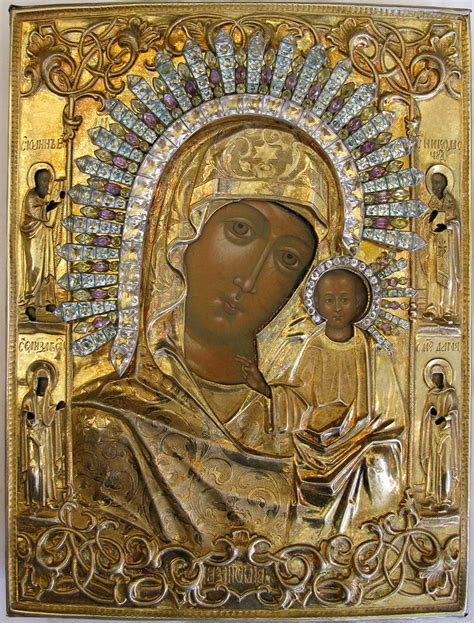Russian Icon Our Lady Of Kazan With Four Border Saints St John Of