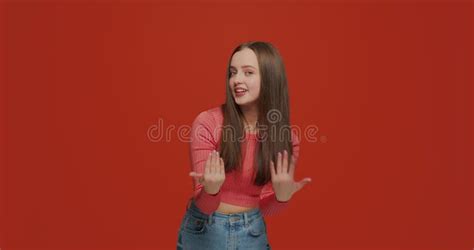 Come Here Gesture Smiling Young Girl Making Beckoning Gesture With