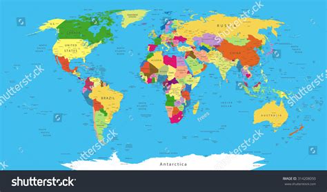 Highly Detailed Political World Mapall Elements Are Separated In