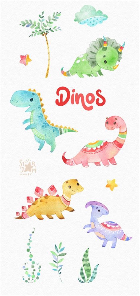 Dinos Clip Art De Acuarela Personajes Dinosaurios Lindos Etsy