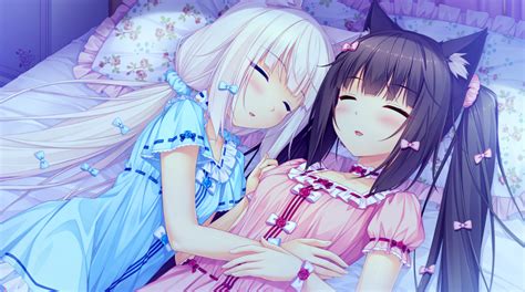 Papel De Parede Ilustração Anime Meninas Anime Cama Dormindo