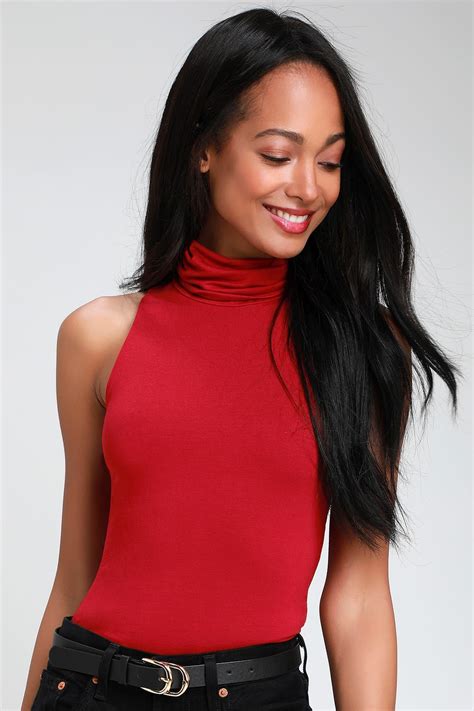 Alive And Kicking Red Sleeveless Turtleneck Top With Images