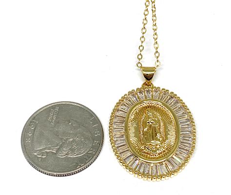 Gold Plated Virgin Mary Pendant Necklace Virgen De Guadalupe Pendant