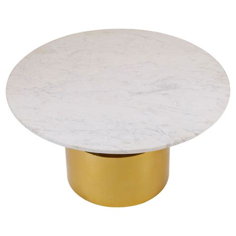 Mekbuda Round White Marble Top Coffee Table With Gold Base Furniture
