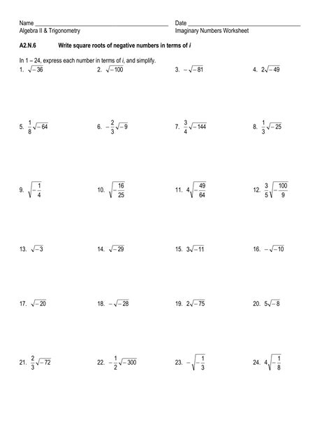 Algebra 2 Simplifying Radicals Imaginary Numbers Worksheet Answers | Algebra Worksheets Free ...