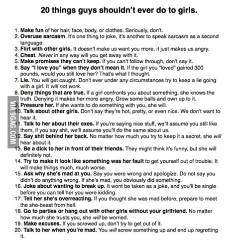 20 things guys should never do to girls 9gag
