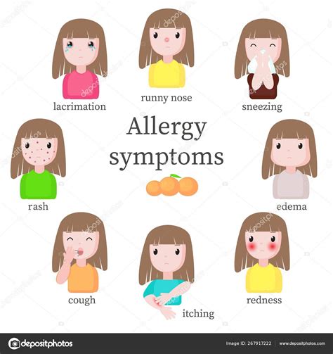 Allergy Symptoms Vector Flat Style Design Isolated Illustration Stock