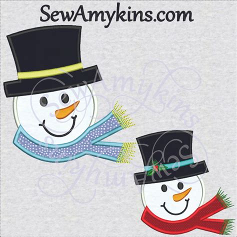 Snowman Applique Frosty Machine Embroidery 3 Sizes Head Face Christmas