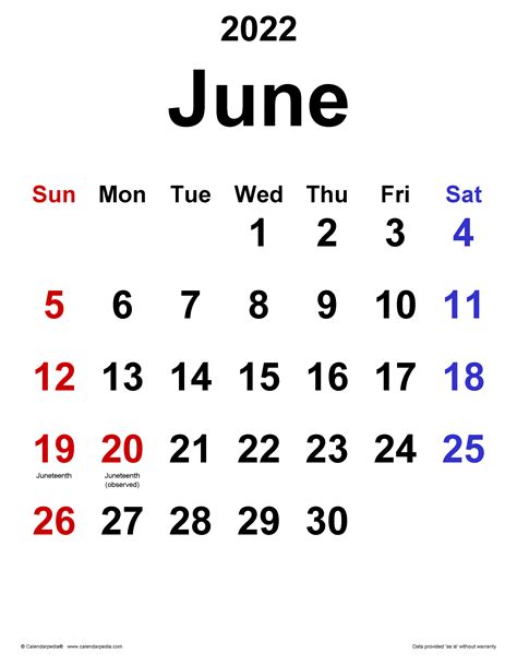 June 2022 Calendar Templates For Word Excel And Pdf