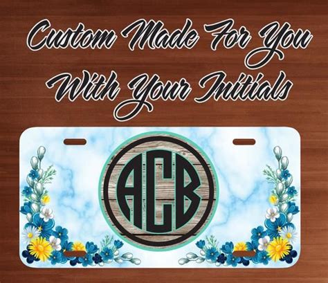 Custom Marble And Floral Monogrammed Front License Plate Car Etsy