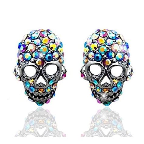 Crystal Skull Earrings Skull Silver Earrings Lemonade Earrings