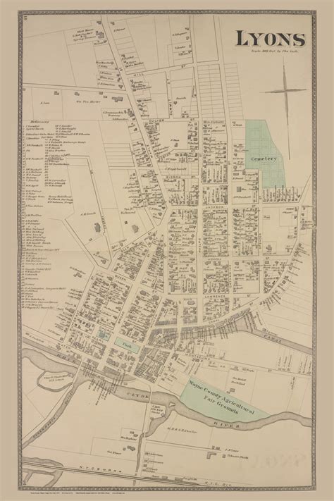 Lyons Village New York 1874 Old Town Map Reprint Wayne Co Atlas