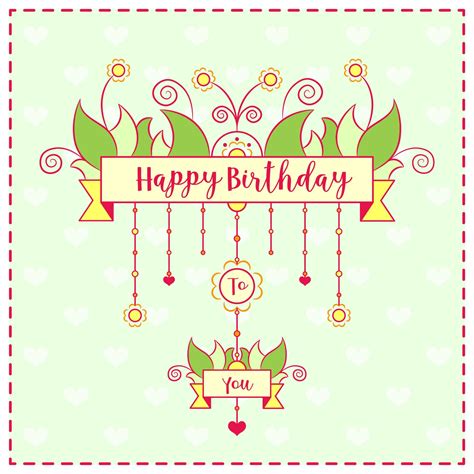 Happy Birthday Cute Drawing Colorful Card With Hearts Background