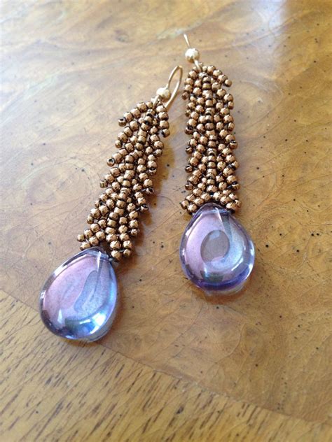 Br Czech Bead Purple Earrings Czech Glass Earrings Long Purple