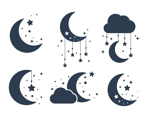Vector Silhouette Of The Crescent Moon And Stars In The Night Sky