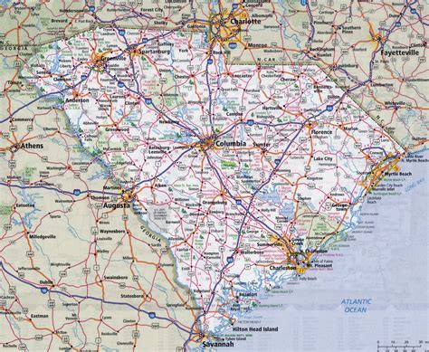 Large Detailed Roads And Highways Map Of South Carolina State With