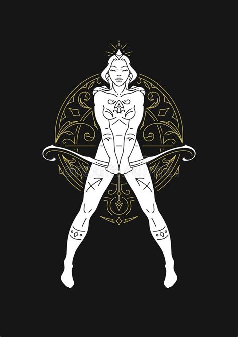 Sagittarius Woman Goddess Mythology Horoscope Line Art Deco Contoured