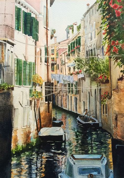Venedig Venice Italy Watercolor By Catarina Alkemark Рисунок Город