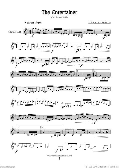 Free easy clarinet sheet music with piano accompaniment. Free Joplin - The Entertainer sheet music for clarinet solo PDF