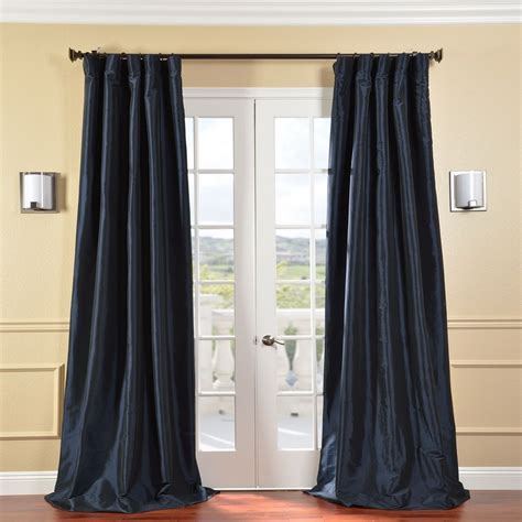 Exclusive Fabrics Solid Faux Silk Taffeta Navy Blue Curtain 1 Panel