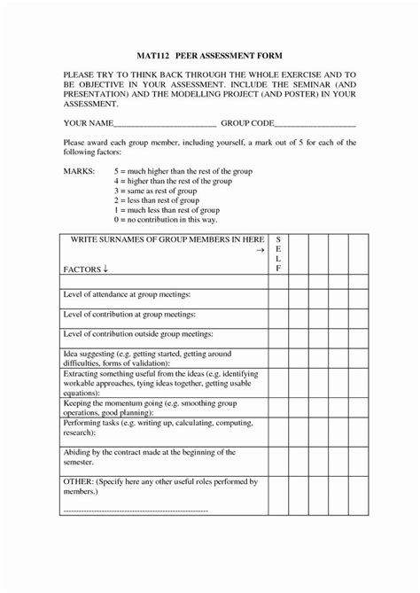 group evaluation form template   peer assessment assessment