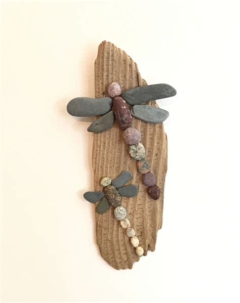 Two Rock Dragonflies On Driftwood 10 Rock Crafts Stone Art Pebble Art