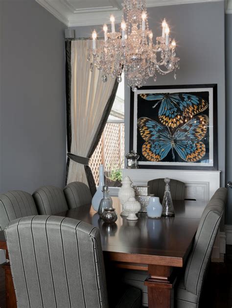 Gray Dining Room With Crystal Chandelier Hgtv